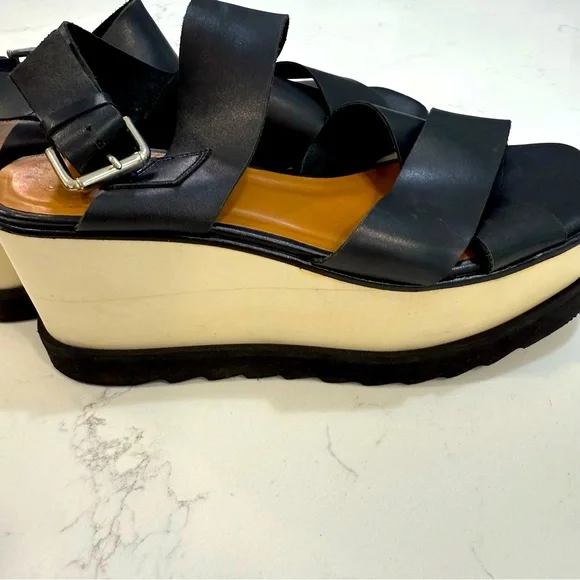 Free People Kate Criss Cross Black Leather Platform Sandals 8.5 EUC - Picture 4 of 6